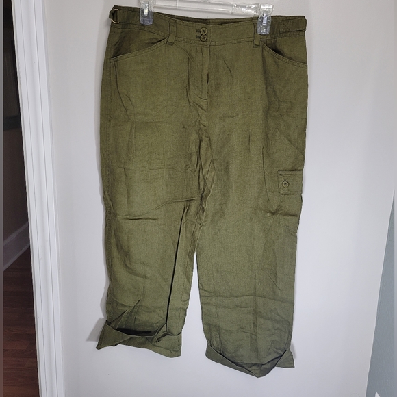 JONES NEW YORK SPORT Green Linen Cropped Cargo Pants Size 12 - Picture 2 of 5